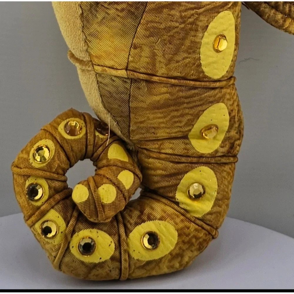 Vintage Gold Seahorse Plush Stuffed Animal 15 in Sparkle Rinestones Eyes Stuffed